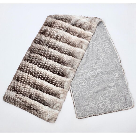 Chanel XL scarf shawl reversible 37" x 78" cashmere fur orylag gray rabbit 12k - Picture 7 of 16